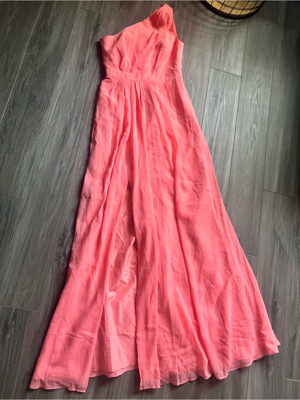 David's Bridal One-Shoulder Coral Gown